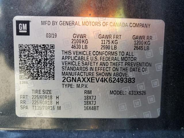 2019 CHEVROLET EQUINOX PR - 2GNAXXEV4K6249383
