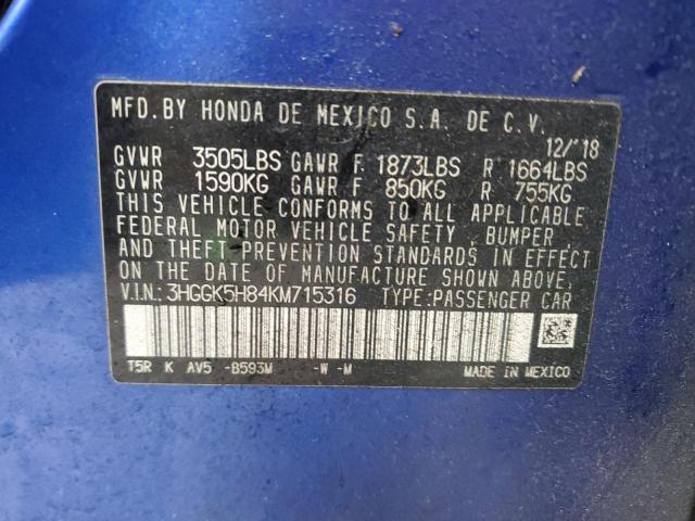 2019 HONDA FIT EX - 3HGGK5H84KM715316