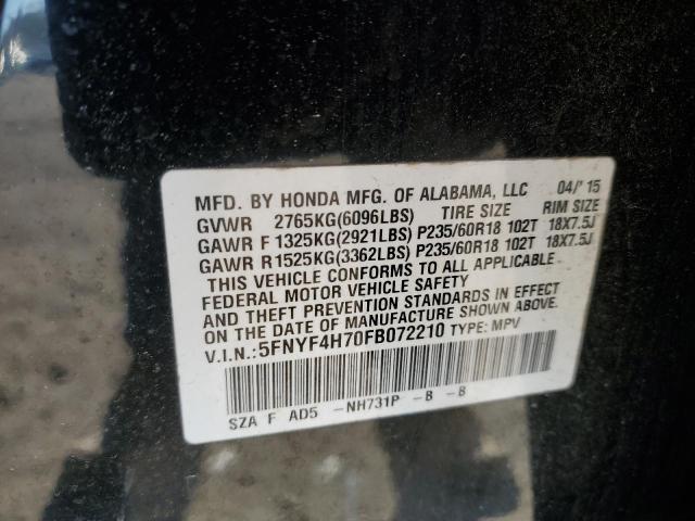 2015 HONDA PILOT EXLN 5FNYF4H70FB072210