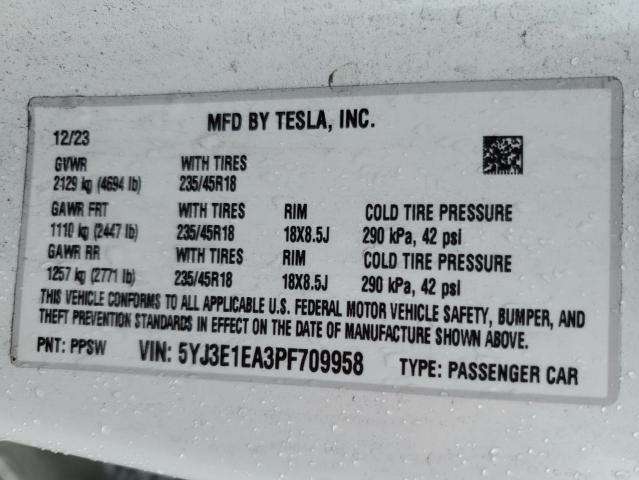 2023 TESLA MODEL 3 - 5YJ3E1EA3PF709958