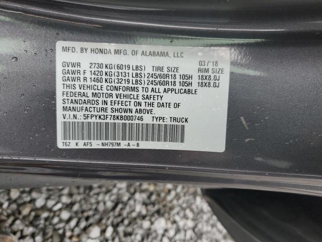 2019 HONDA RIDGELINE - 5FPYK3F78KB000746