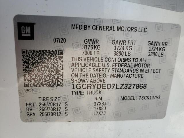 2020 CHEVROLET SILVERADO - 1GCRYDED7LZ327868