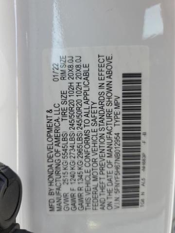 2022 HONDA PILOT TOUR - 5FNYF5H67NB012954
