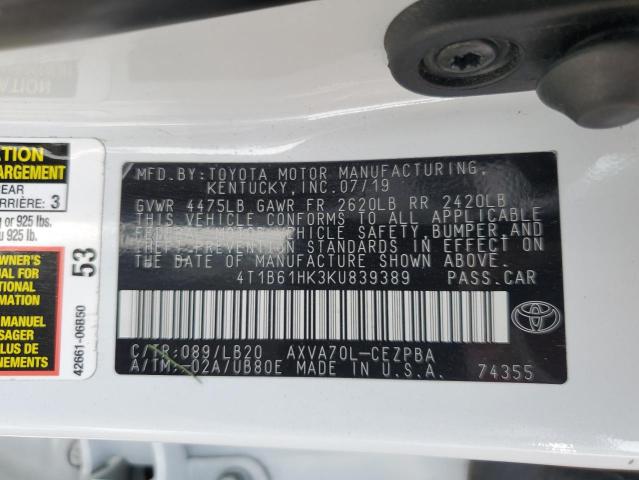 2019 TOYOTA CAMRY XSE - 4T1B61HK3KU839389