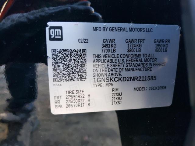 2022 CHEVROLET SUBURBAN K - 1GNSKCKD2NR211585