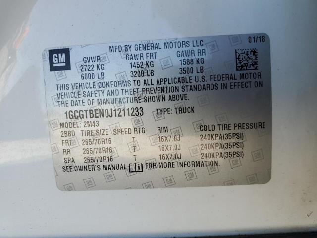 2018 CHEVROLET COLORADO - 1GCGTBEN0J1211233