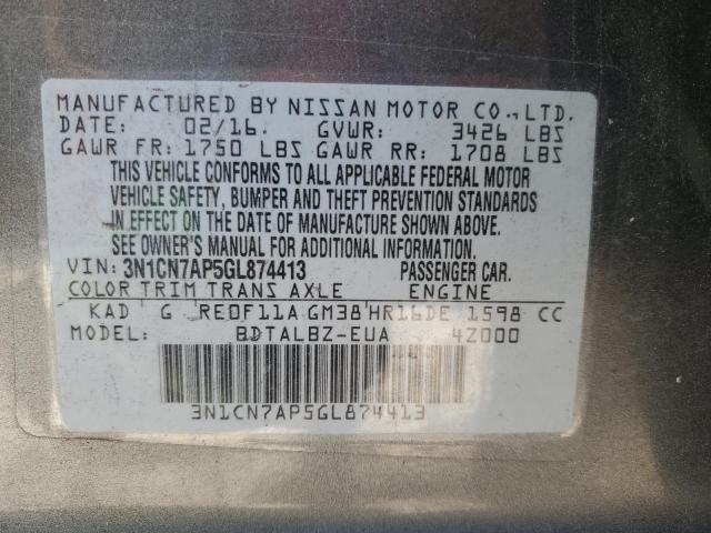 2016 NISSAN VERSA S - 3N1CN7AP5GL874413