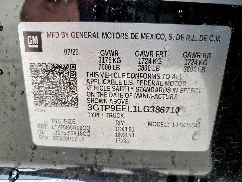 2020 GMC SIERRA K15 - 3GTP9EEL1LG386710
