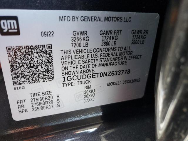 2022 CHEVROLET SILVERADO - 1GCUDGET0NZ633778