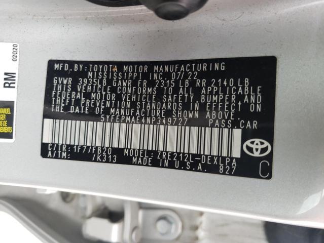 2022 TOYOTA COROLLA LE - 5YFEPMAE4NP349727