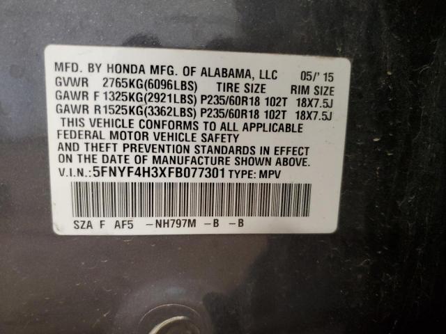 2015 HONDA PILOT SE 5FNYF4H3XFB077301