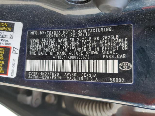 2017 TOYOTA CAMRY HYBR 4T1BD1FK0HU206673