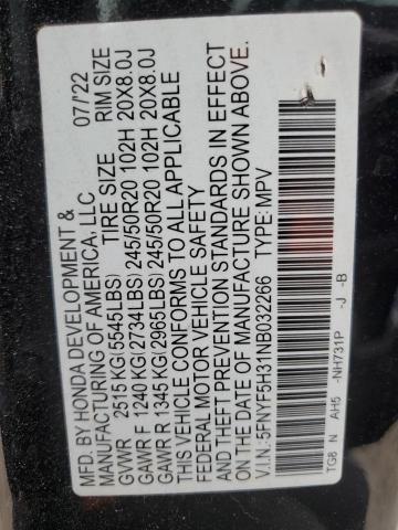 2022 HONDA PILOT SPOR 5FNYF5H31NB032266