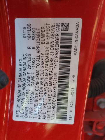 2019 HONDA CIVIC SI - 2HGFC1E53KH707136