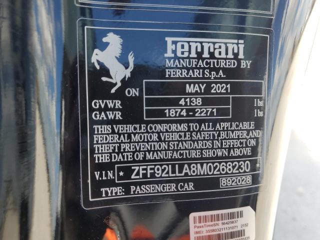2021 FERRARI F8 TRIBUTO ZFF92LLA8M0268230