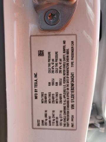 2022 TESLA MODEL 3 - 5YJ3E1EB2NF344341