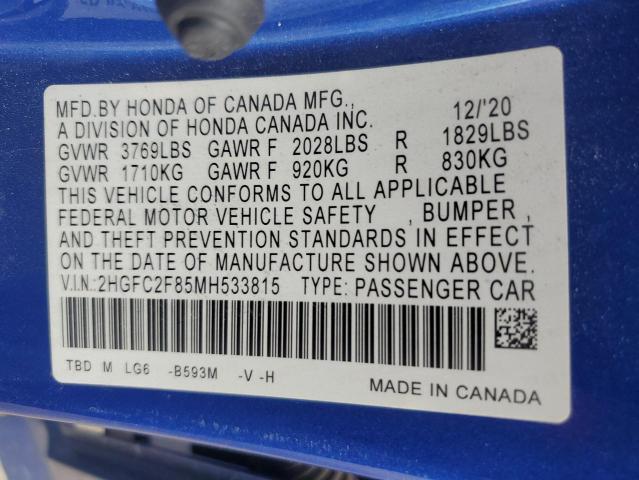 2021 HONDA CIVIC SPOR - 2HGFC2F85MH533815