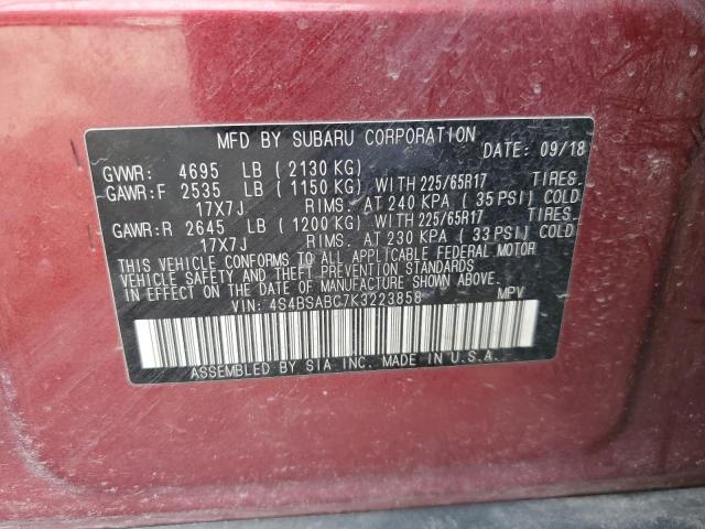 2019 SUBARU OUTBACK 2. 4S4BSABC7K3223858