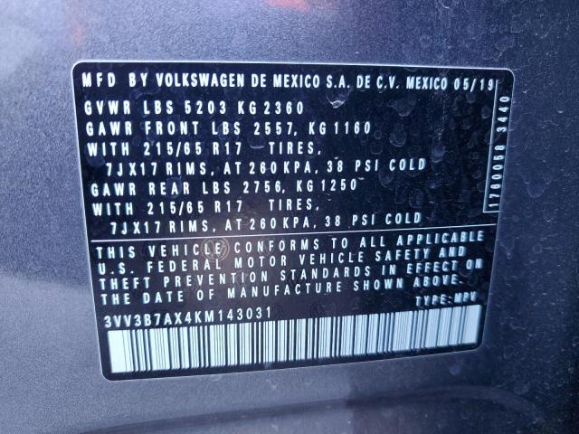 2019 VOLKSWAGEN TIGUAN SE 3VV3B7AX4KM143031