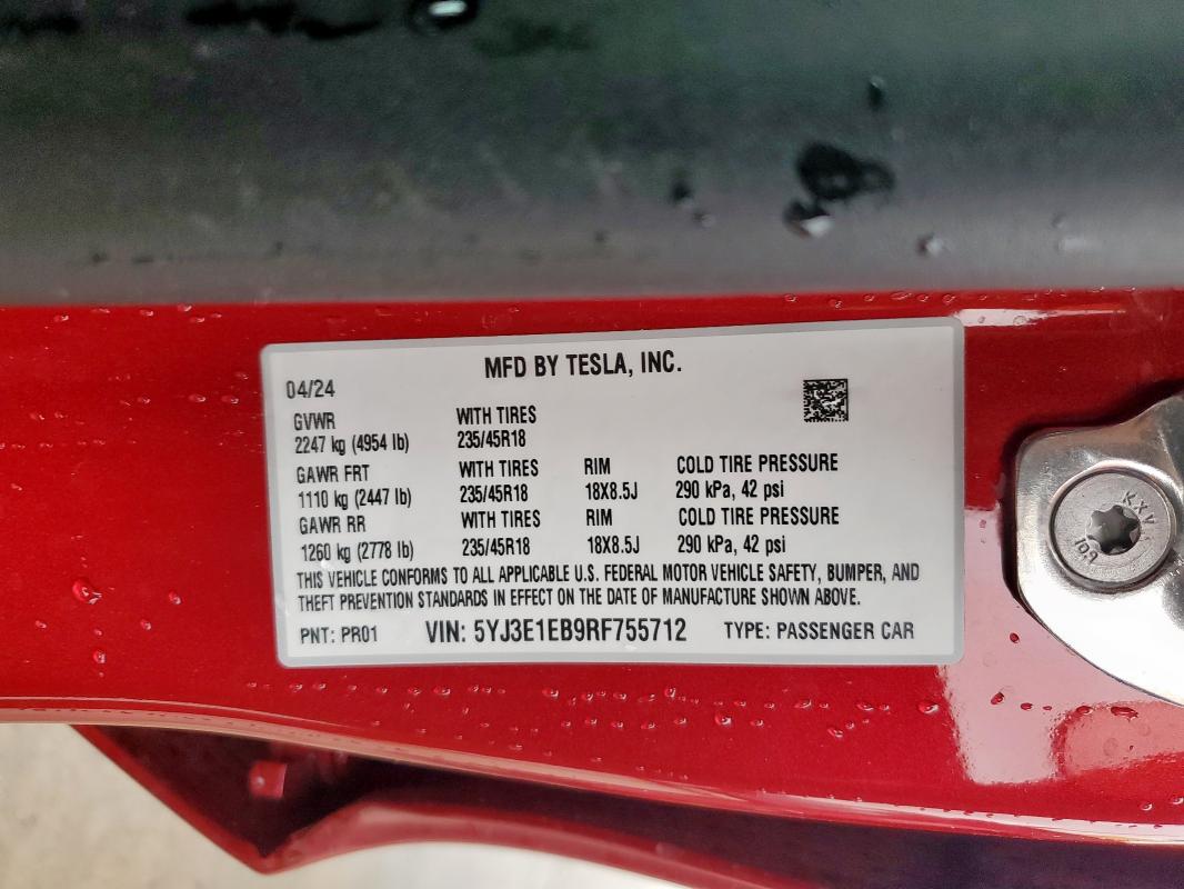 2024 TESLA MODEL 3 - 5YJ3E1EB9RF755712