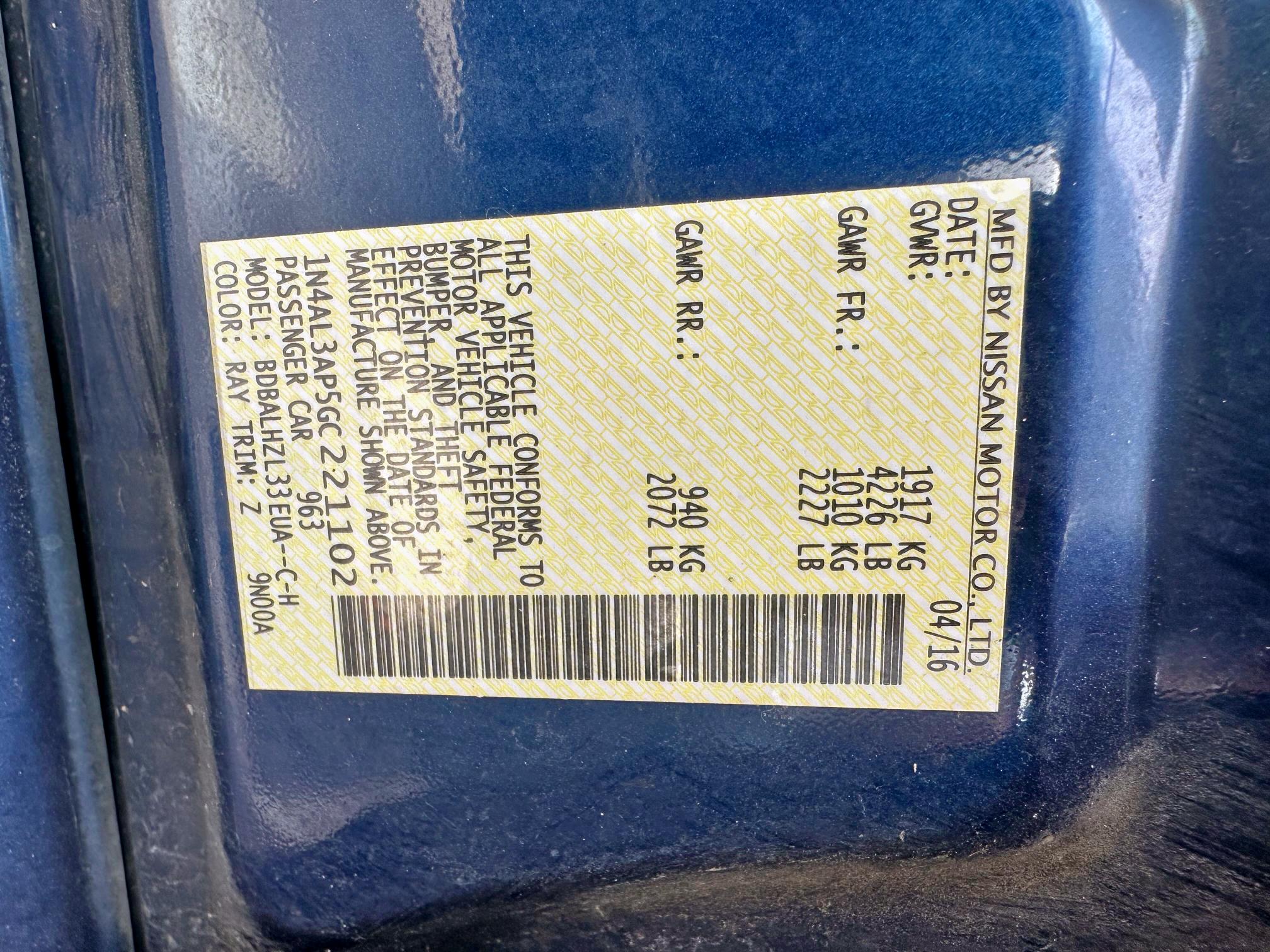 2016 NISSAN ALTIMA 2.5 - 1N4AL3AP5GC221102