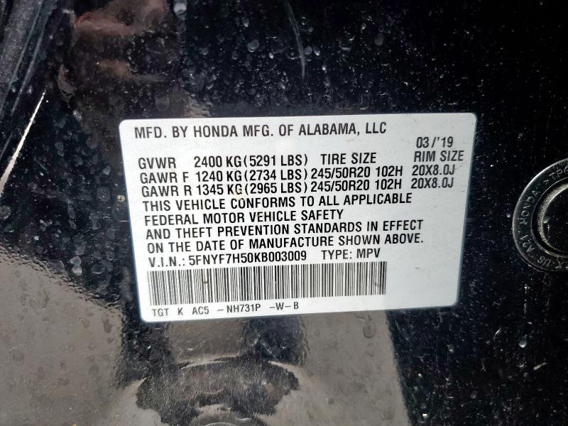 2019 HONDA PASSPORT E 5FNYF7H50KB003009