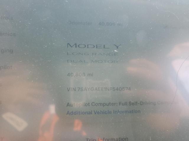 2022 TESLA MODEL Y - 7SAYGAEE1NF540574