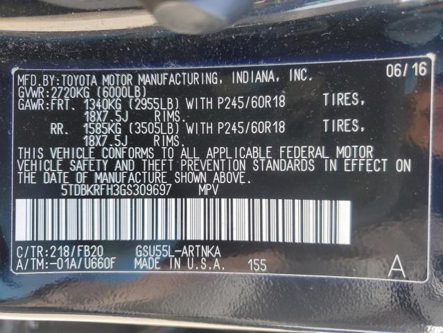 2016 TOYOTA HIGHLANDER - 5TDBKRFH3GS309697