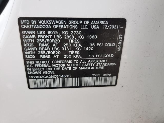 2022 VOLKSWAGEN ATLAS SEL - 1V2AR2CA2NC514513