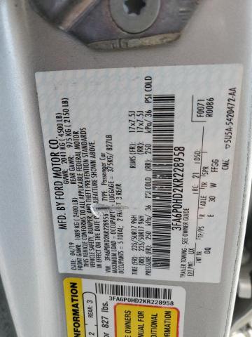 2019 FORD FUSION SE - 3FA6P0HD2KR228958
