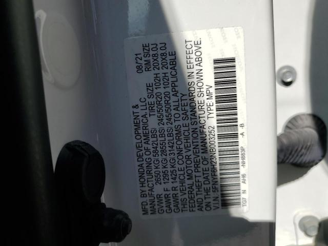 2022 HONDA PILOT SE 5FNYF6H23NB003252