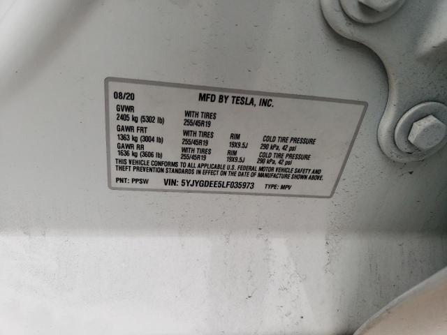 2020 TESLA MODEL Y 5YJYGDEE5LF035973