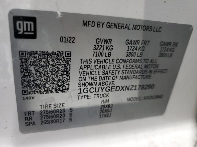2022 CHEVROLET SILVERADO - 1GCUYGEDXNZ178290