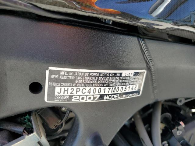 2007 HONDA CBR600 RR JH2PC40017M005148