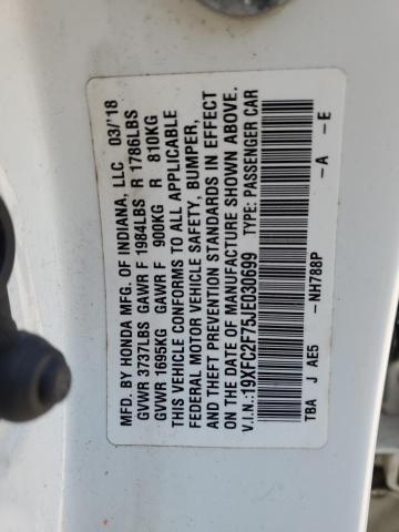2018 HONDA CIVIC EX - 19XFC2F75JE030699