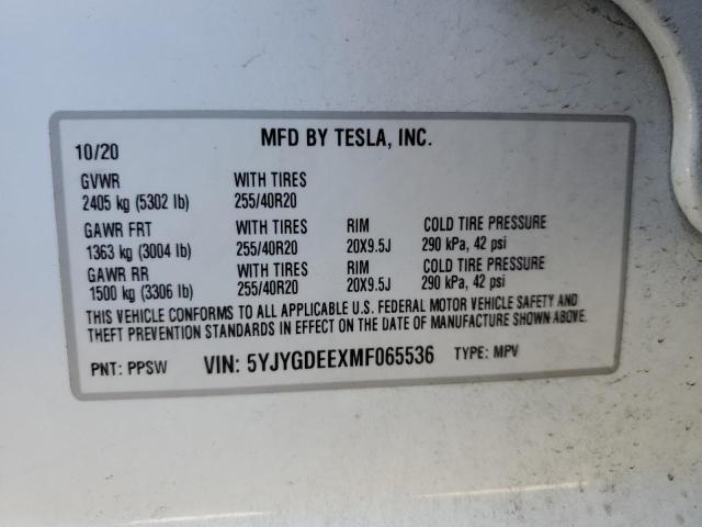 2021 TESLA MODEL Y 5YJYGDEEXMF065536