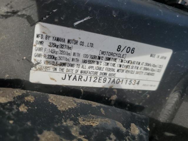 2007 YAMAHA YZFR6 L JYARJ12E97A011534