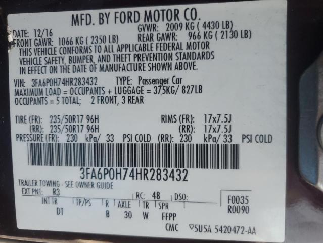 2017 FORD FUSION SE 3FA6P0H74HR283432