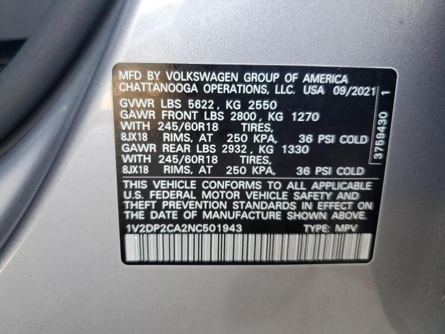 2022 VOLKSWAGEN ATLAS SE - 1V2DP2CA2NC501943