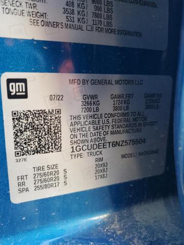 2022 CHEVROLET SILVERADO K1500 RST 1GCUDEET6NZ575504