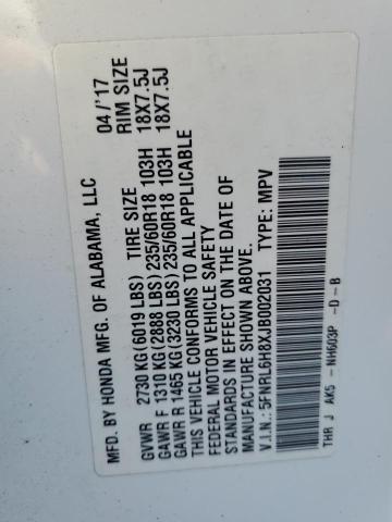 2018 HONDA ODYSSEY TO - 5FNRL6H8XJB002031