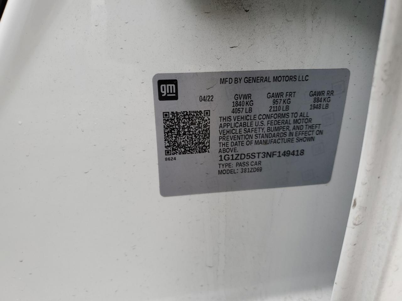 Lot #3304500606 2022 CHEVROLET MALIBU LT