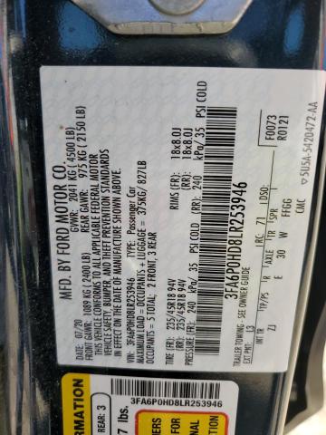 2020 FORD FUSION SE - 3FA6P0HD8LR253946