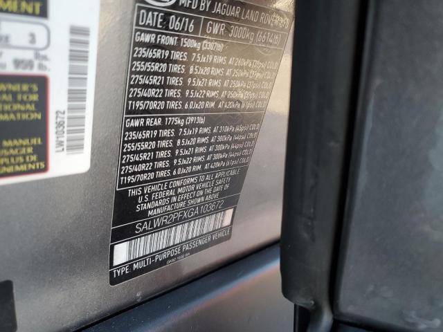 2016 LAND ROVER RANGE ROVE SALWR2PFXGA103672