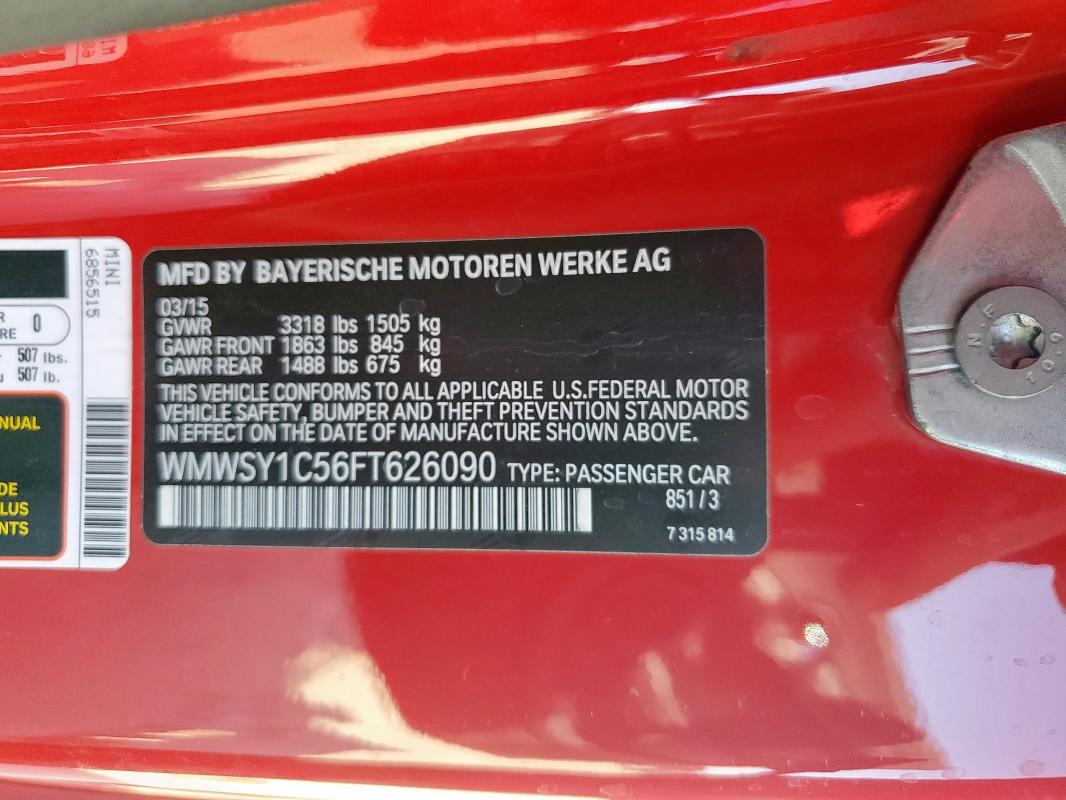 2015 MINI COOPER ROA WMWSY1C56FT626090