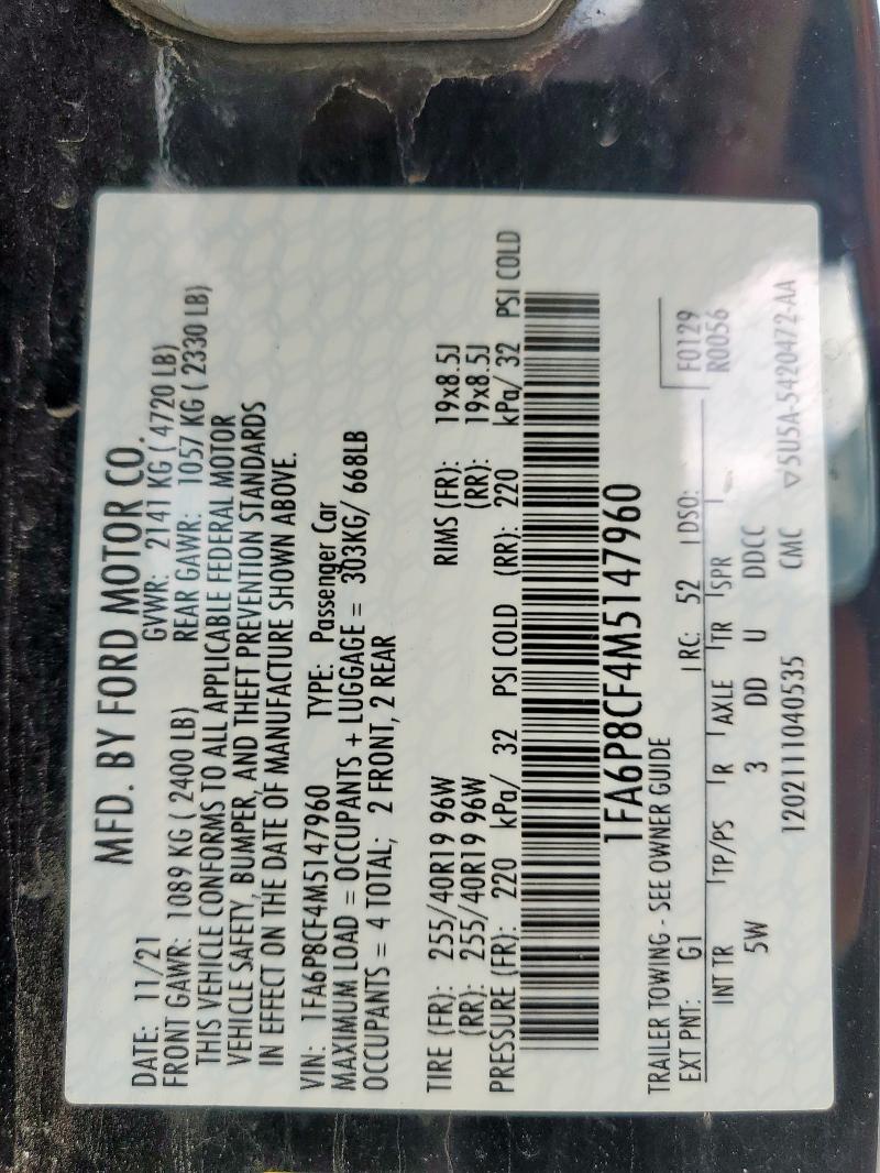 2021 FORD MUSTANG GT - 1FA6P8CF4M5147960