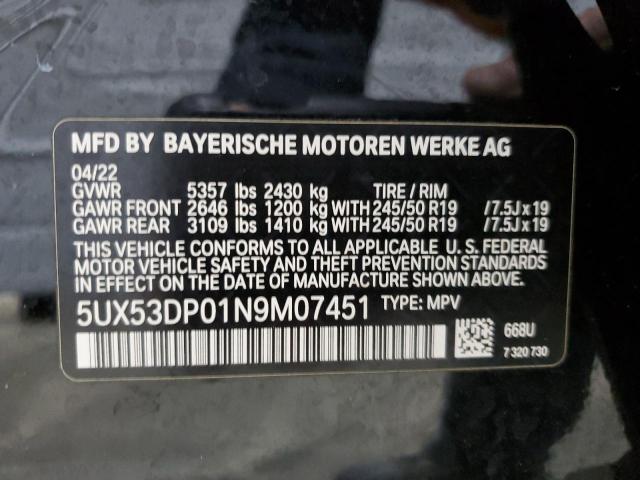 2022 BMW X3 XDRIVE3 - 5UX53DP01N9M07451