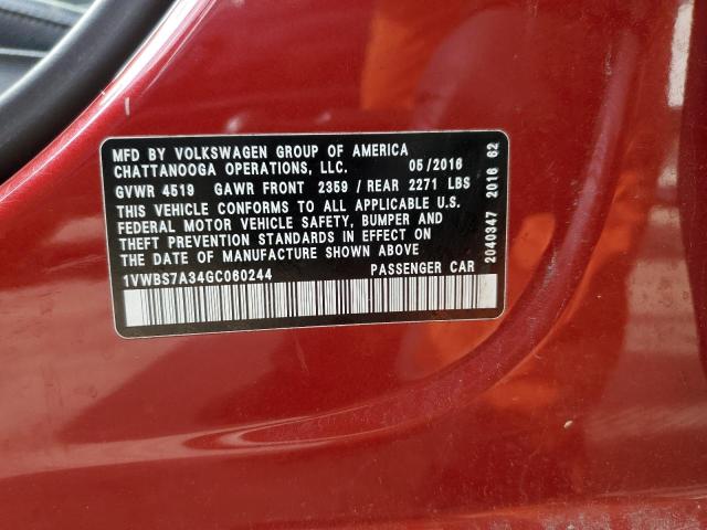 2016 VOLKSWAGEN PASSAT SE - 1VWBS7A34GC060244