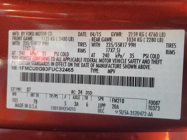 2015 FORD ESCAPE SE - 1FMCU0G93FUC32465