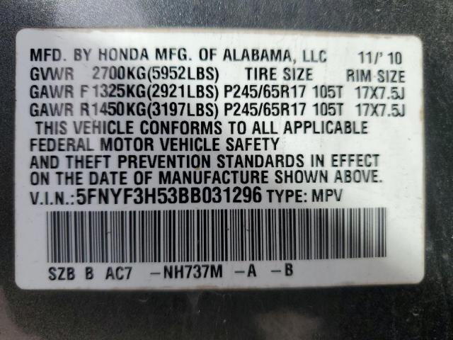 2011 HONDA PILOT EXL - 5FNYF3H53BB031296